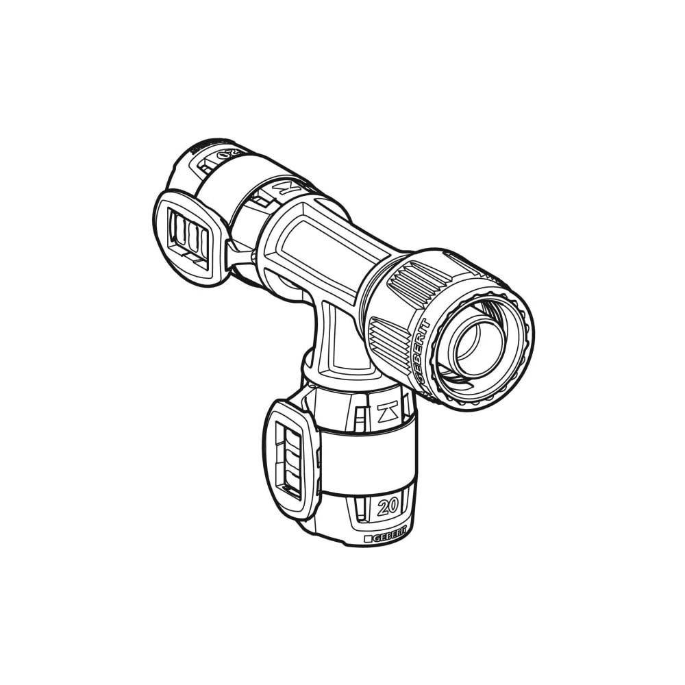 Geberit FlowFit Übergangs-T-Stück mit MasterFix, Abzweig PPSU, D 16mm, D1 RpMF1 1/2"