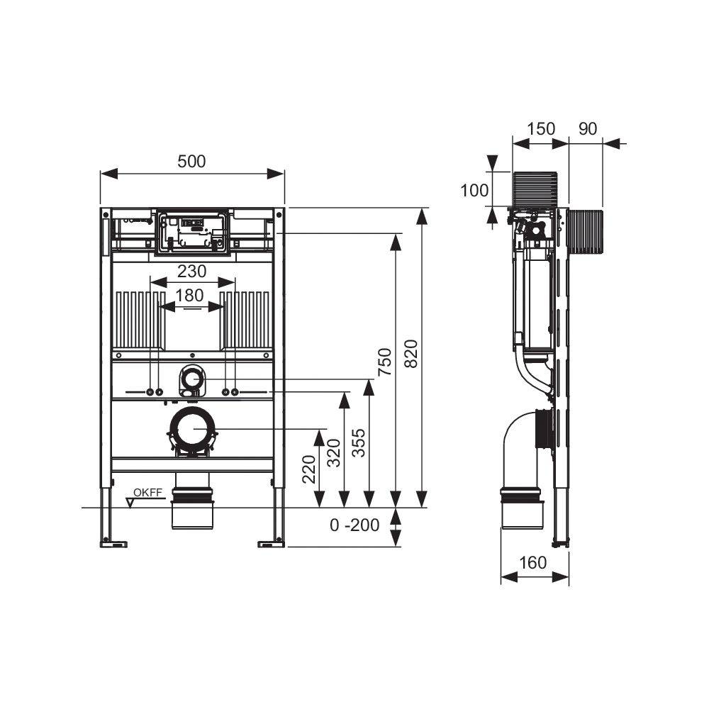 TECE WC-Modul TECEprofil H 820mm, m SPK, Betätigung vorn/oben