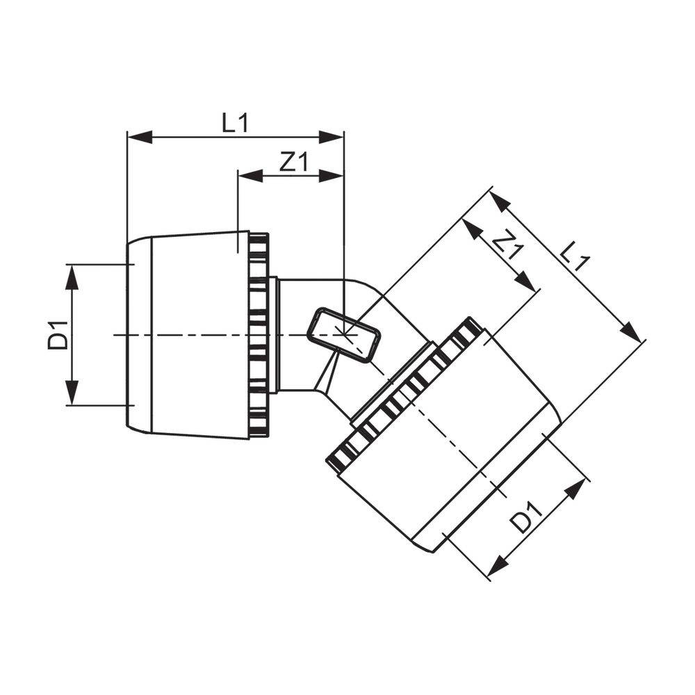 Tece logo-Ax Winkelkupplung 45 Grad Dimension 25x25mm, Siliziumbronze