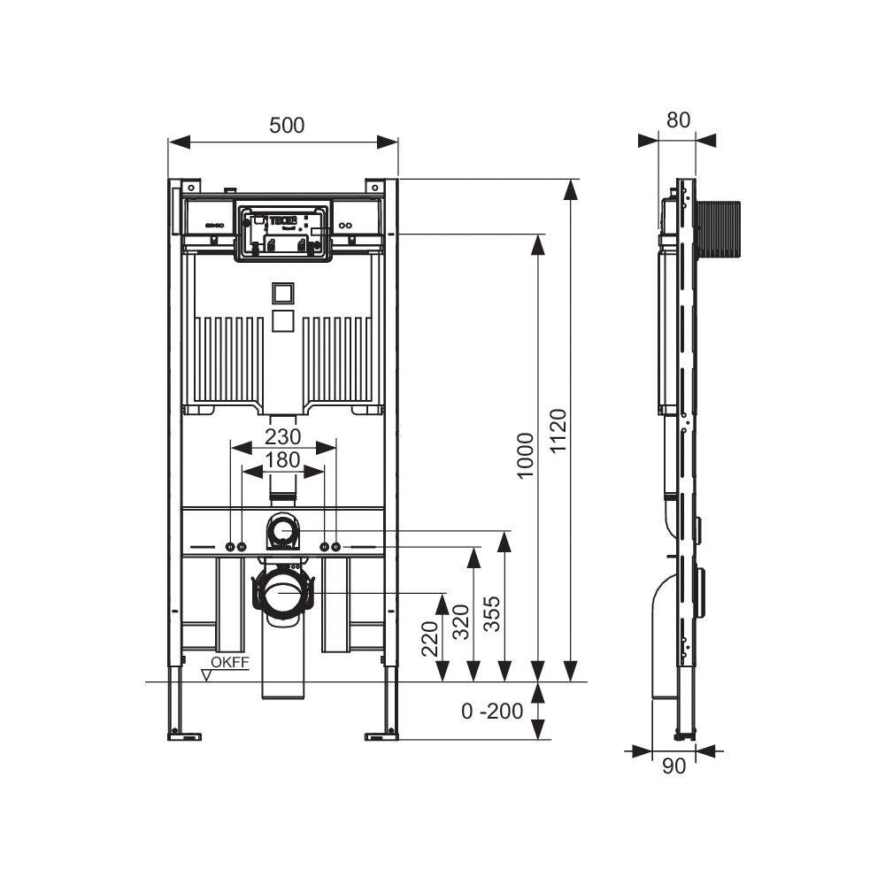 Tece profil WC-Modul mit Octa II- Spülkasten 8cm, Bauhöhe 1120mm