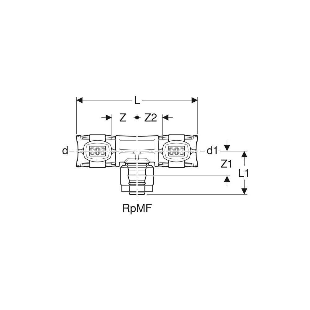 Geberit FlowFit Übergangs-T-Stück mit MasterFix, Durchgang PPSU, D 25mm, RpMF 1/2", D1 25mm