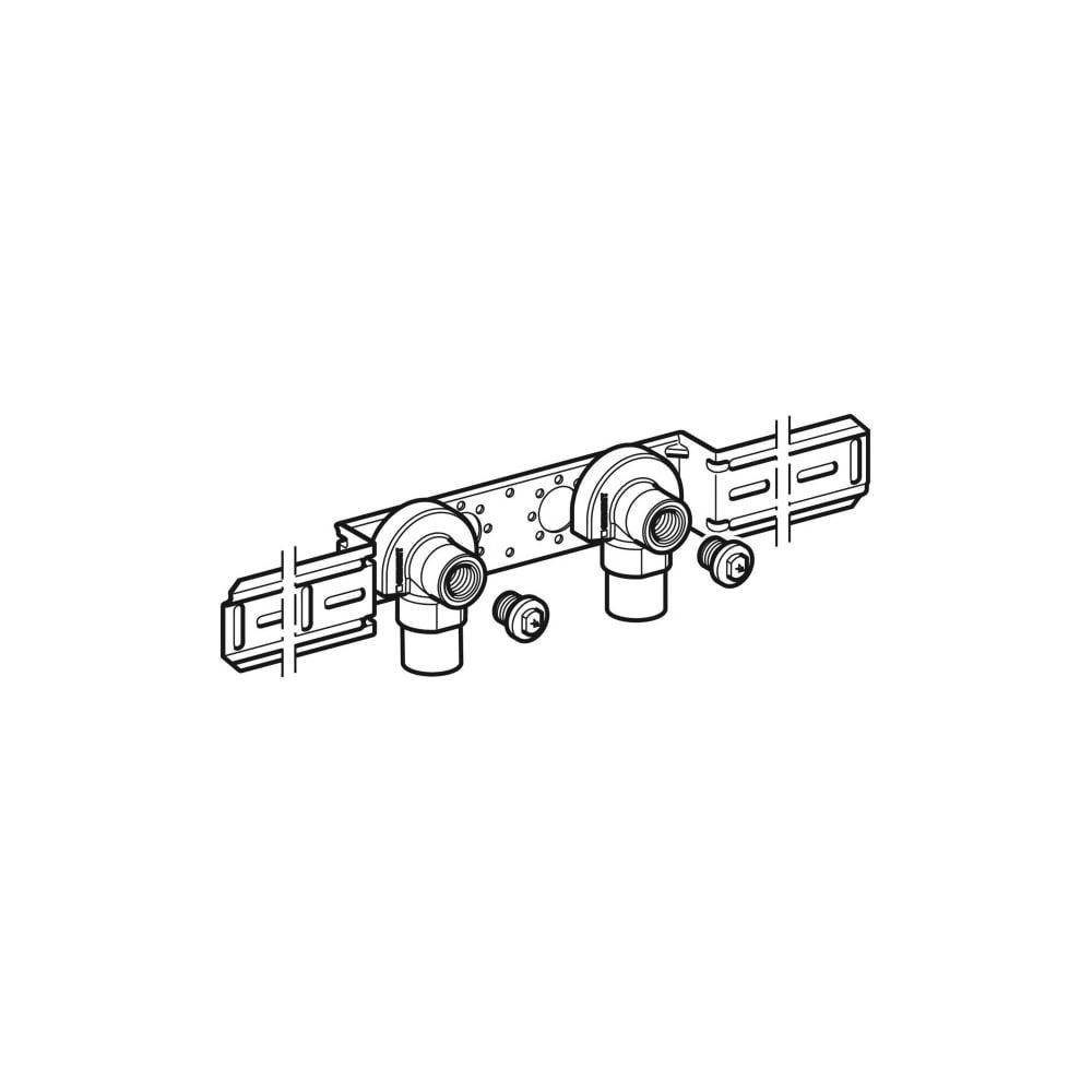 GE FlowFit Anschlusswinkelset, vormontiert, doppelt gedichtet, Abgang d20mm x Rp1/2, Achsabstand 15,3 cm, Rotguss