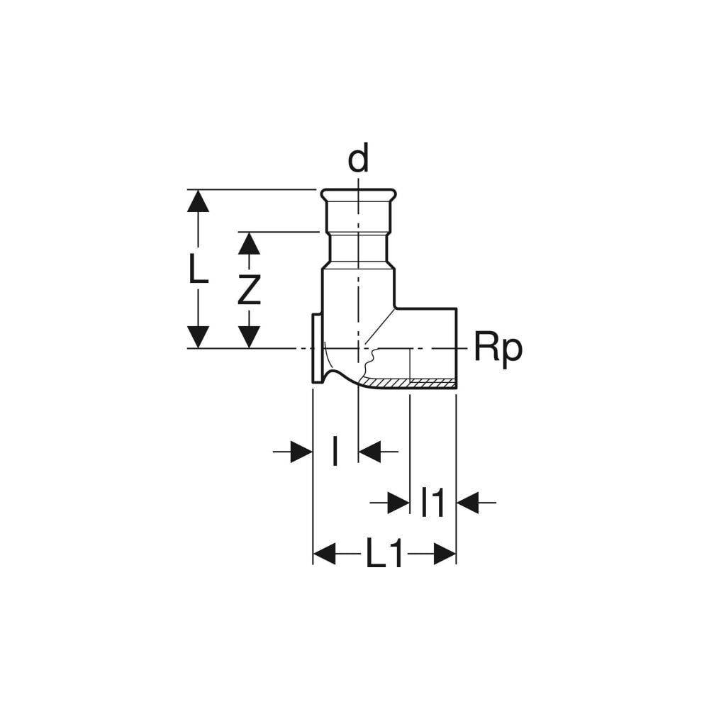Geberit Gas-Anschlusswinkel Mapress Edelstahl Gas, 90°, Ø22mm x Rp1/2", Press x Innengewinde, 1 Stk.