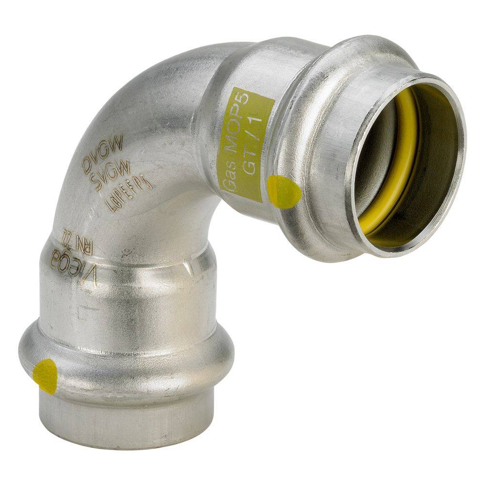 Viega Sanpress Inox G Bogen 90 Grad mit SC-Contur 0216 für Gas, d. 35mm, Stahl nichtrostend