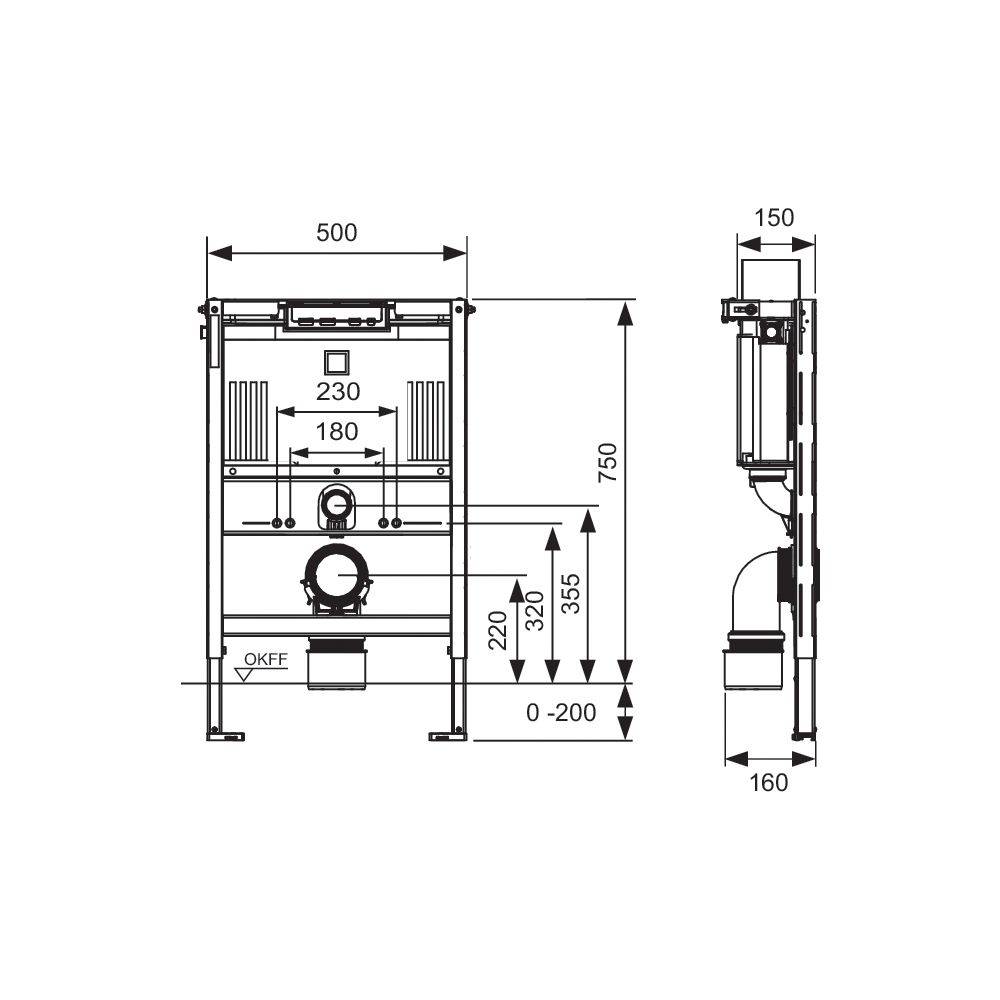 Tece profil WC-Modul mit Uni 750-Spülkasten, Bauhöhe 750mm