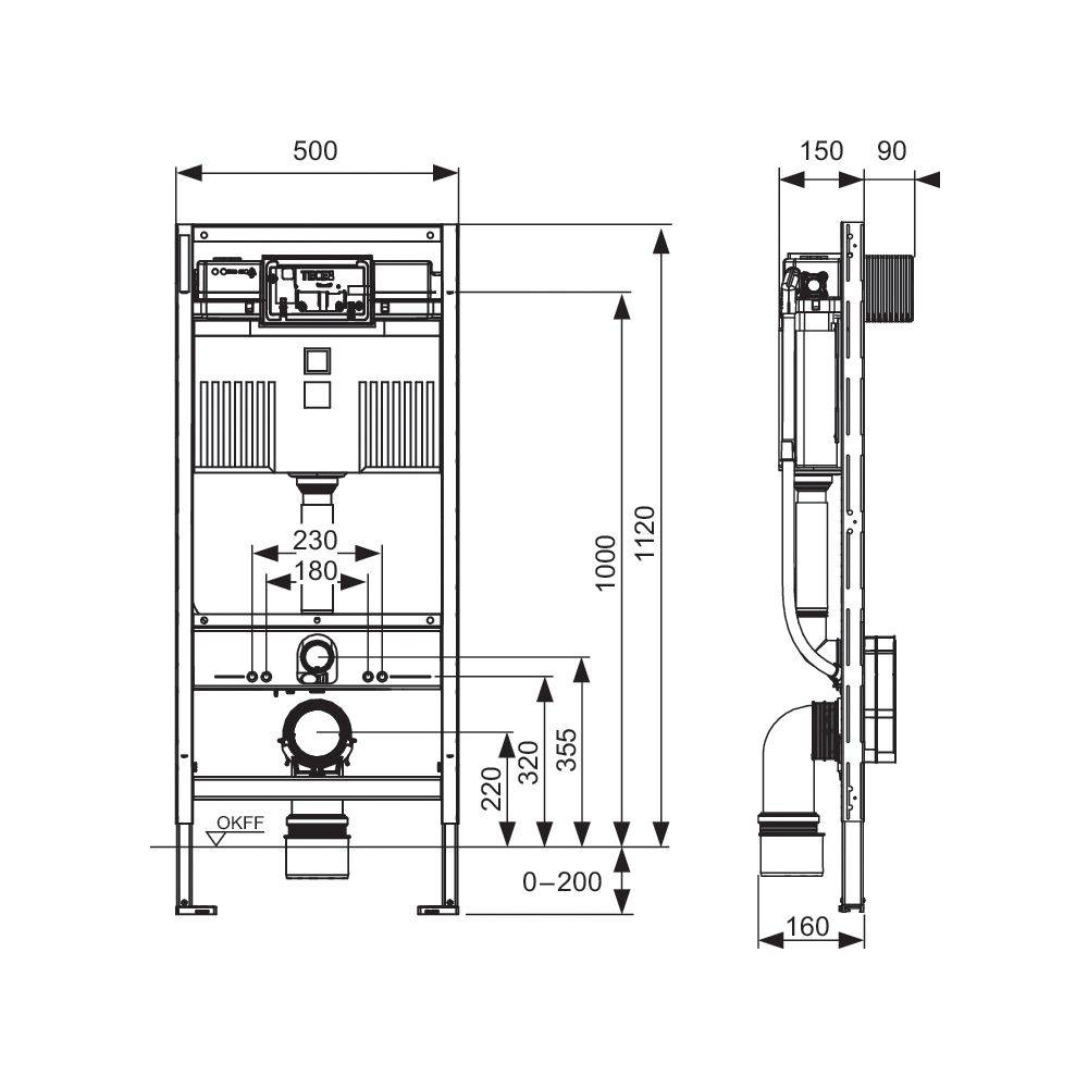 TECE WC-Modul TECEprofil 1120mm, m SPK, Betätigung von vorne