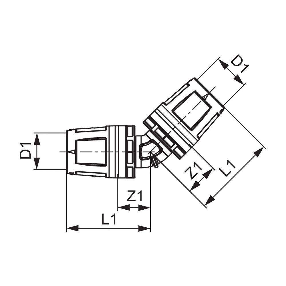Tece logo-Push Winkelkupplung 45 Grad 50x50mm, Rotguss/Siliziumbronze