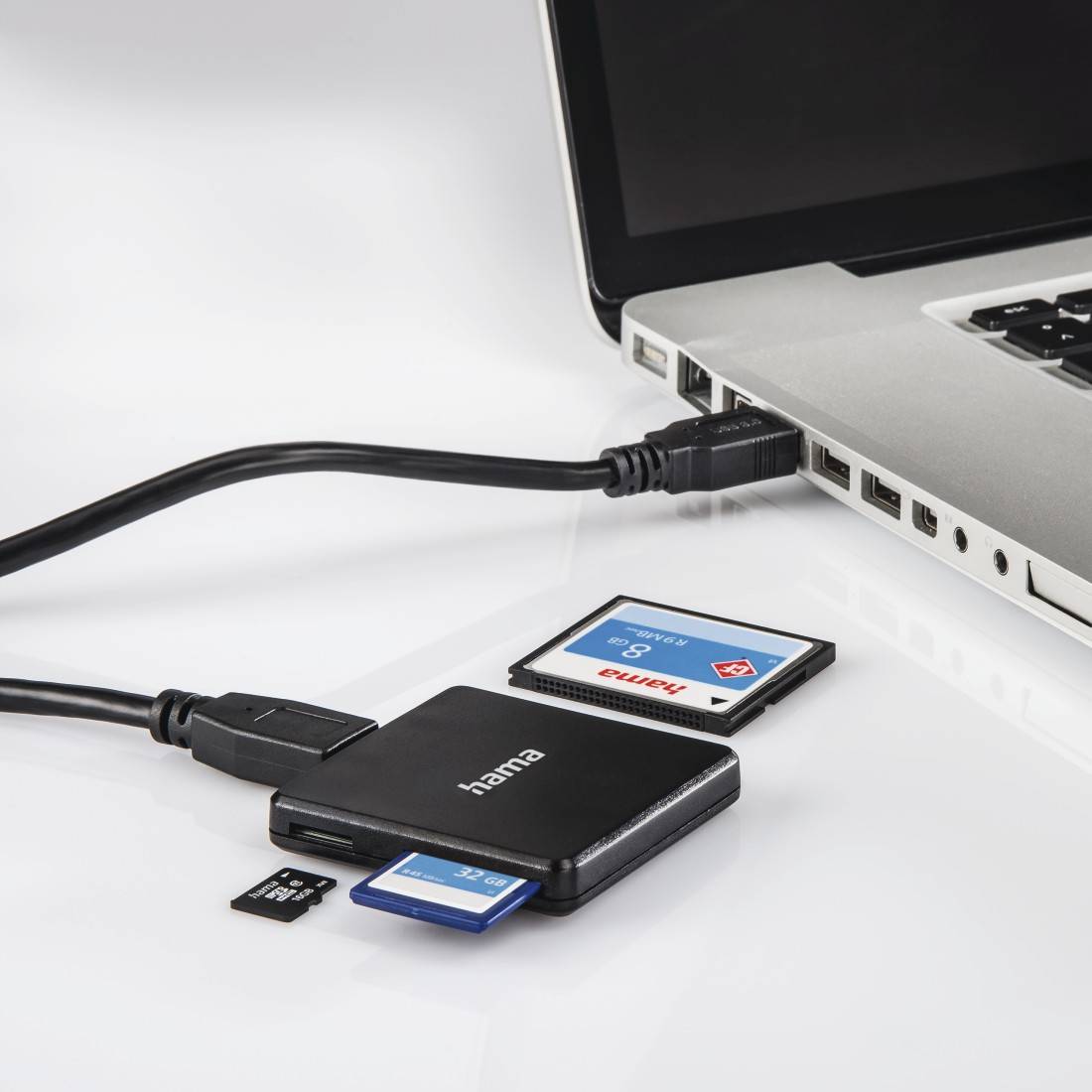 hama 00124156 USB-3.0-Multi-Kartenleser, SD/microSD/CF, Schwarz