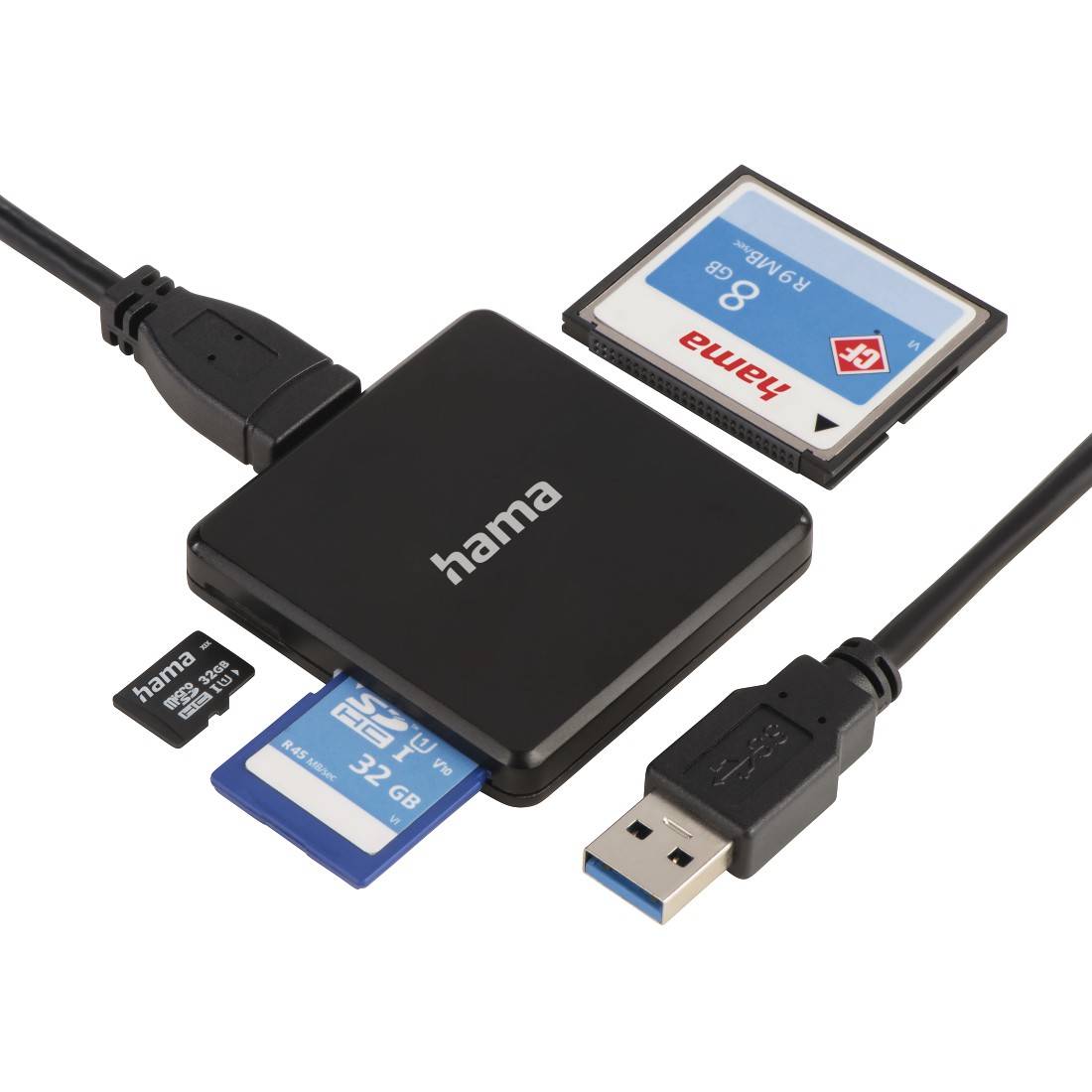 hama 00124156 USB-3.0-Multi-Kartenleser, SD/microSD/CF, Schwarz