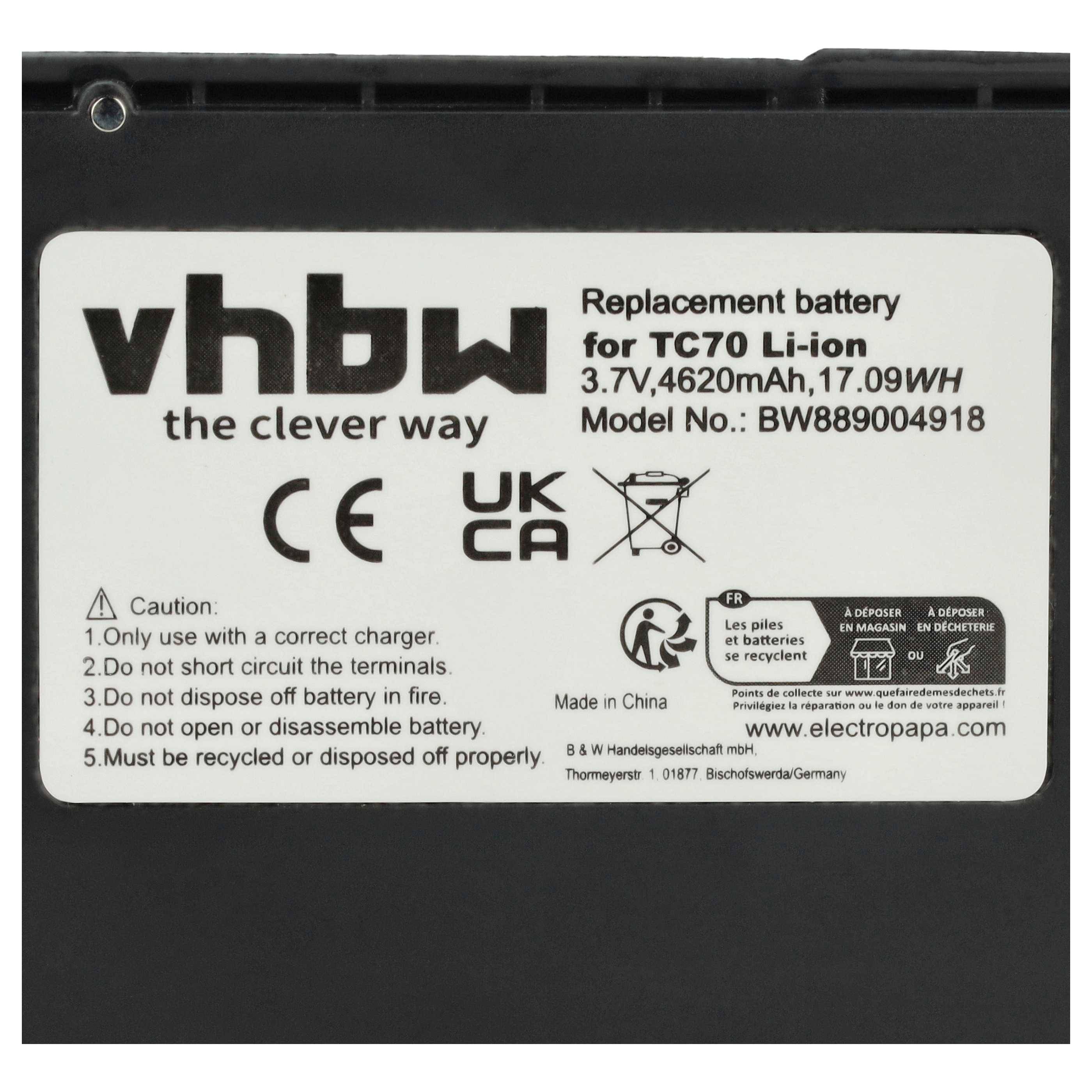 vhbw 2x Akku kompatibel mit Zebra TC72 | TC720L, TC75, TC55, TC70, TC700H, TC700K, TC70X Barcodescanner POS (4620 mAh, 3