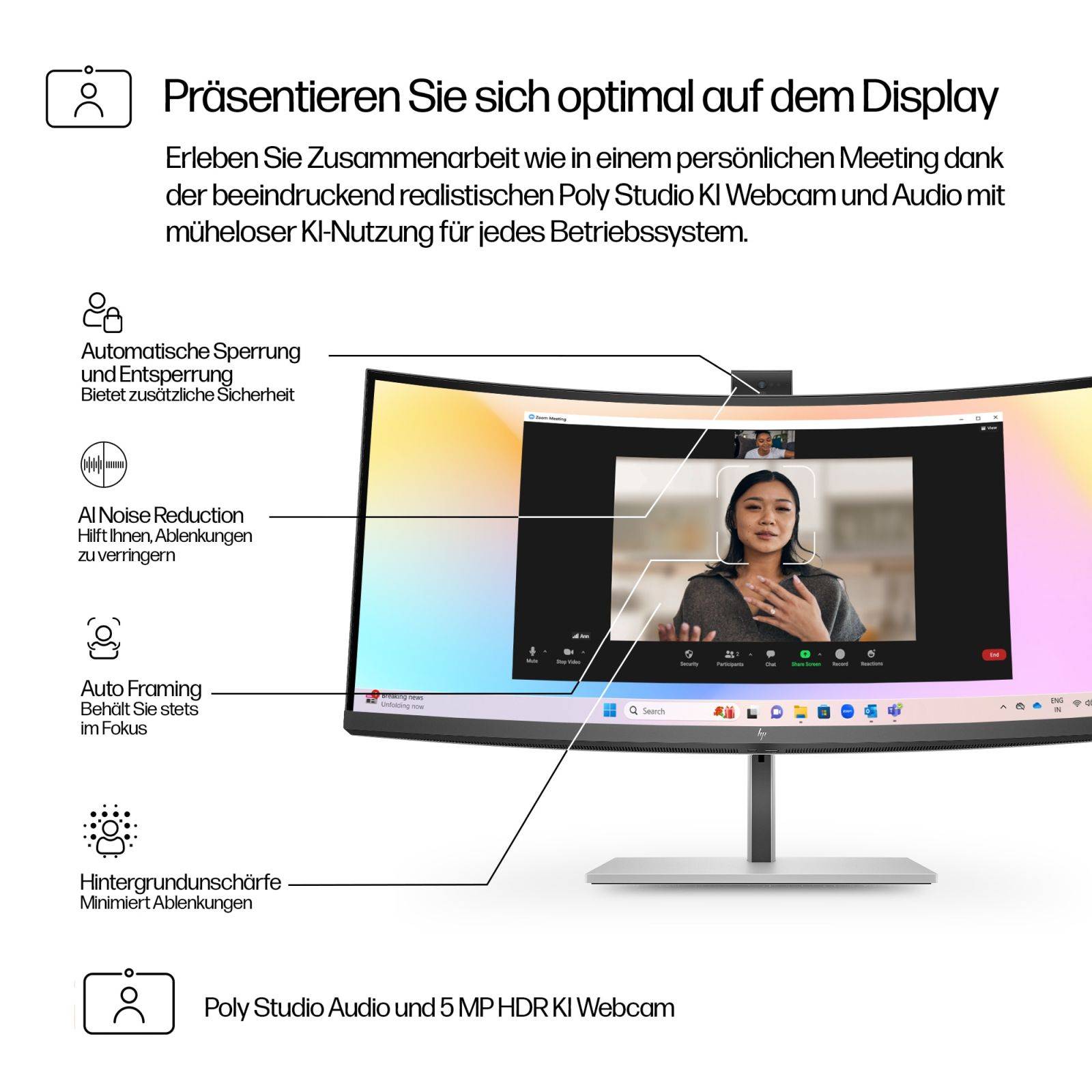 HP - Series 7 Pro 34 inch WQHD Conferencing Monitor - 734pm - Flachbildschirm (TFT/LCD) - 86,4 cm