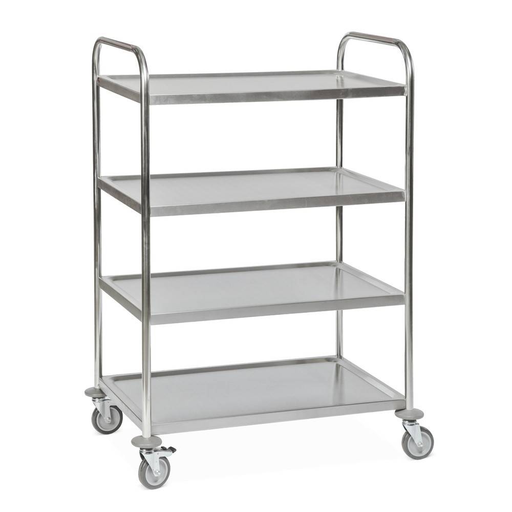 Kongamek Edelstahl-Etagenwagen 100 kg, 4 Etagen, 910 x 590 x 1260 mm L/B/H Tischwagen Rollwagen