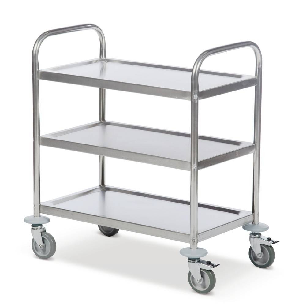 Kongamek Edelstahl-Etagenwagen 100 kg, 3 Etagen, 910 x 590 x 940 mm L/B/H Tischwagen Rollwagen