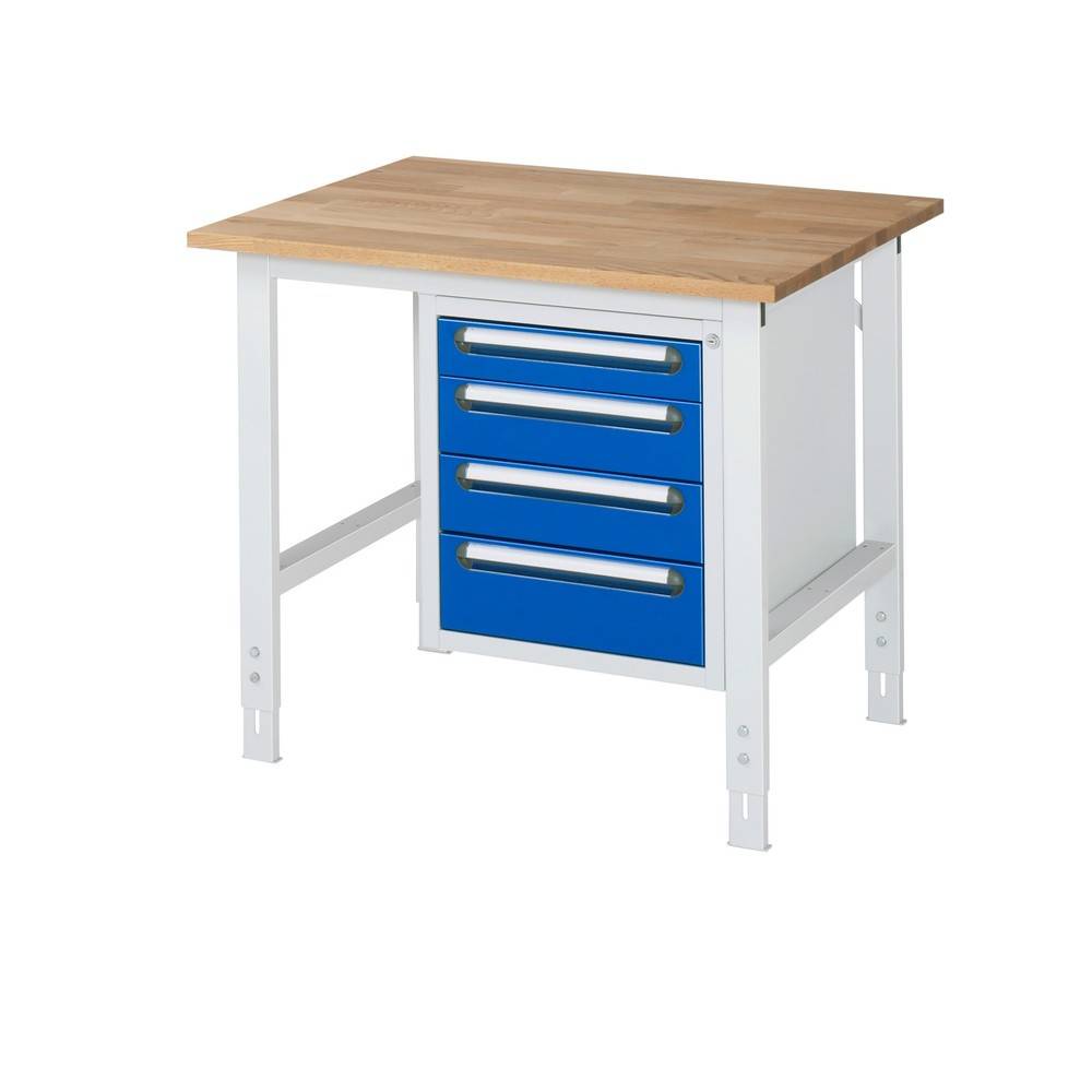 Arbeitstisch mit Schubladenschrank Unterbau-Container mit 4 Schubladen 1 x 90 2 x 120 1 x 140 mm BxT 1000 x 800