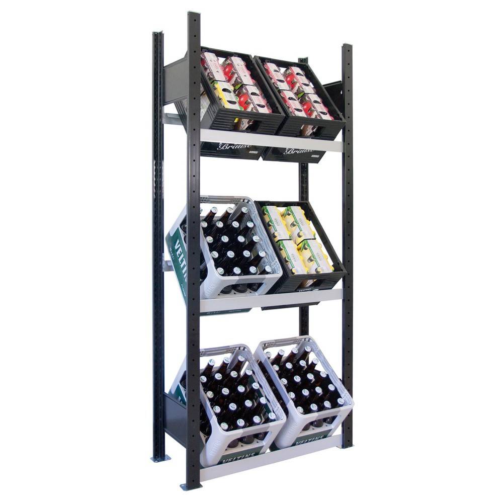 Getränkekistengrundregal,3 Ebenen - 1800x750x300 mm, Schwarz/Silber