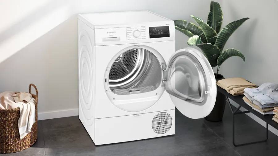 Siemens iQ300 WT45HVA4, Freistehend, Frontlader, Kondensation, Weiß, Drehregler, Berührung, Rechts