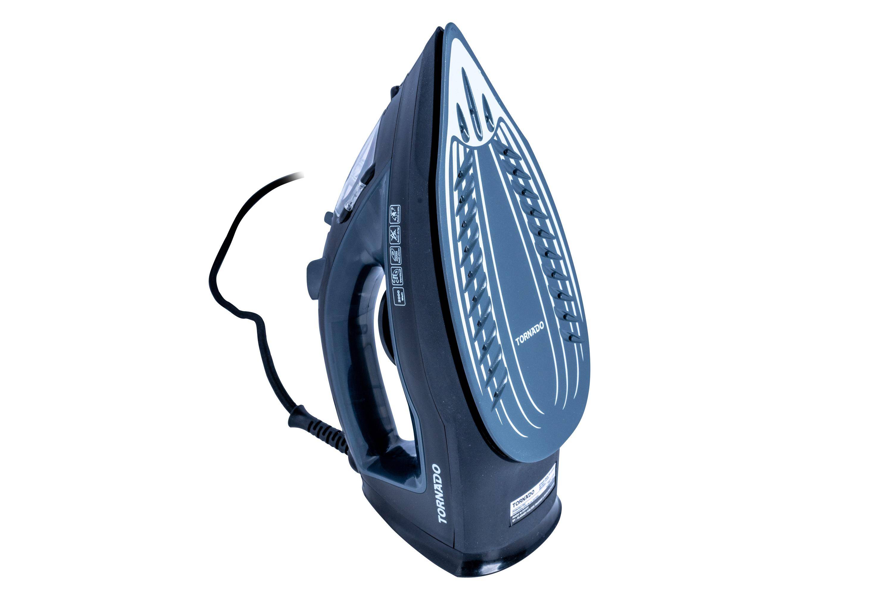 Tornado Dampfbügeleisen 2000 Watt Keramiksohle, Dampfbügeleisen, Keramik-Bügelsohle, 1,8 m, 170 g/min, Schwarz, 35 g/min