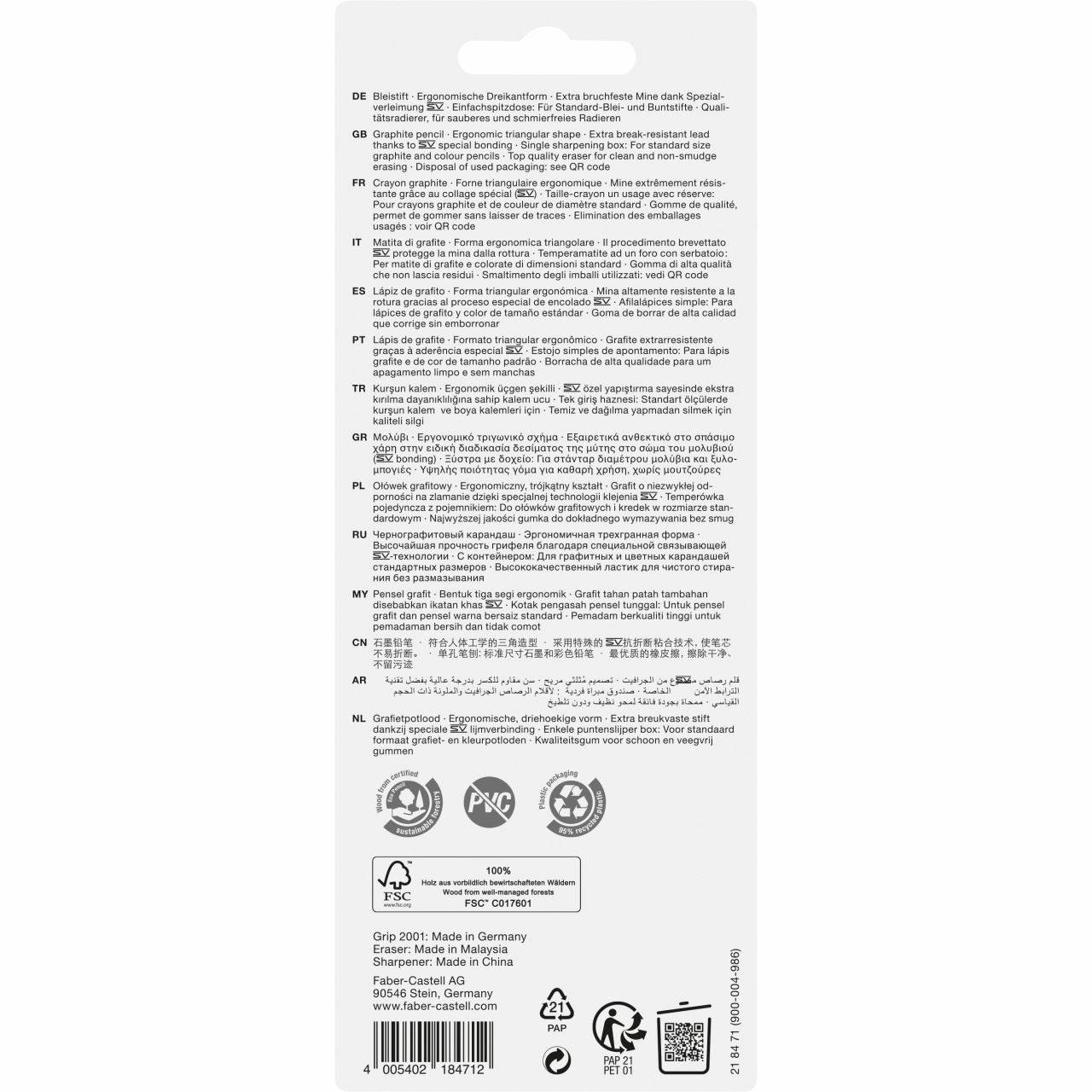 FABER-CASTELL 218471, Blau, Dreieckig, Sichtverpackung, 2 Stück(e), Deutschland, PVC