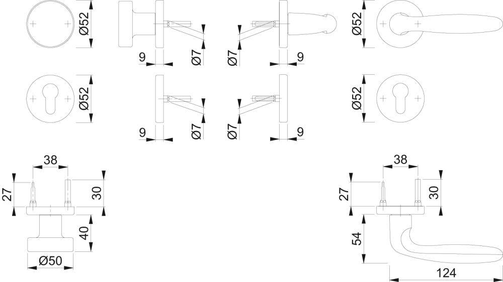 Hoppe Türbeschlag Verona, 58/42KB/42KBS/1510,F9714M,PZ,37-47