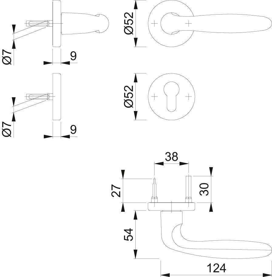Hoppe Türbeschlag Verona, 1510/42KB/42KBS, F9714M,PZ,37-47