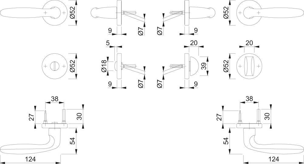 Hoppe Türbeschlag Verona, 1510/42KB/42KBS, F9714M,WC,37-47