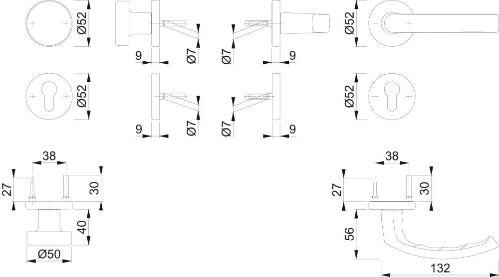 Hoppe Türbeschlag Luxembourg, 58/42KB/42KBS/199, F9714M,PZ,37-47