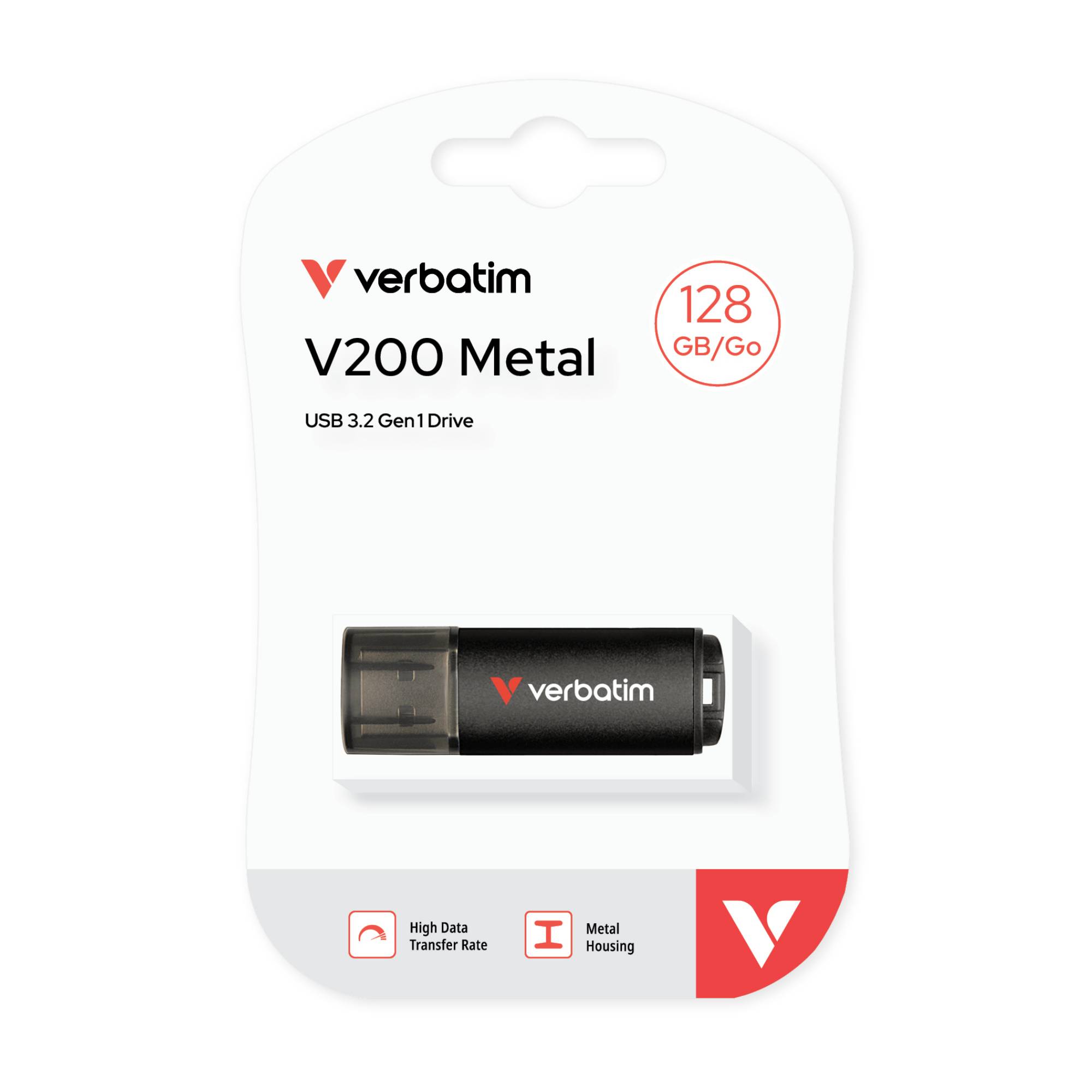 Verbatim V200 Metal USB Drive 128 GB, 128 GB, USB Typ-A, 3.2 Gen 1 (3.1 Gen 1), 200 MB/s, Kappe, Sch