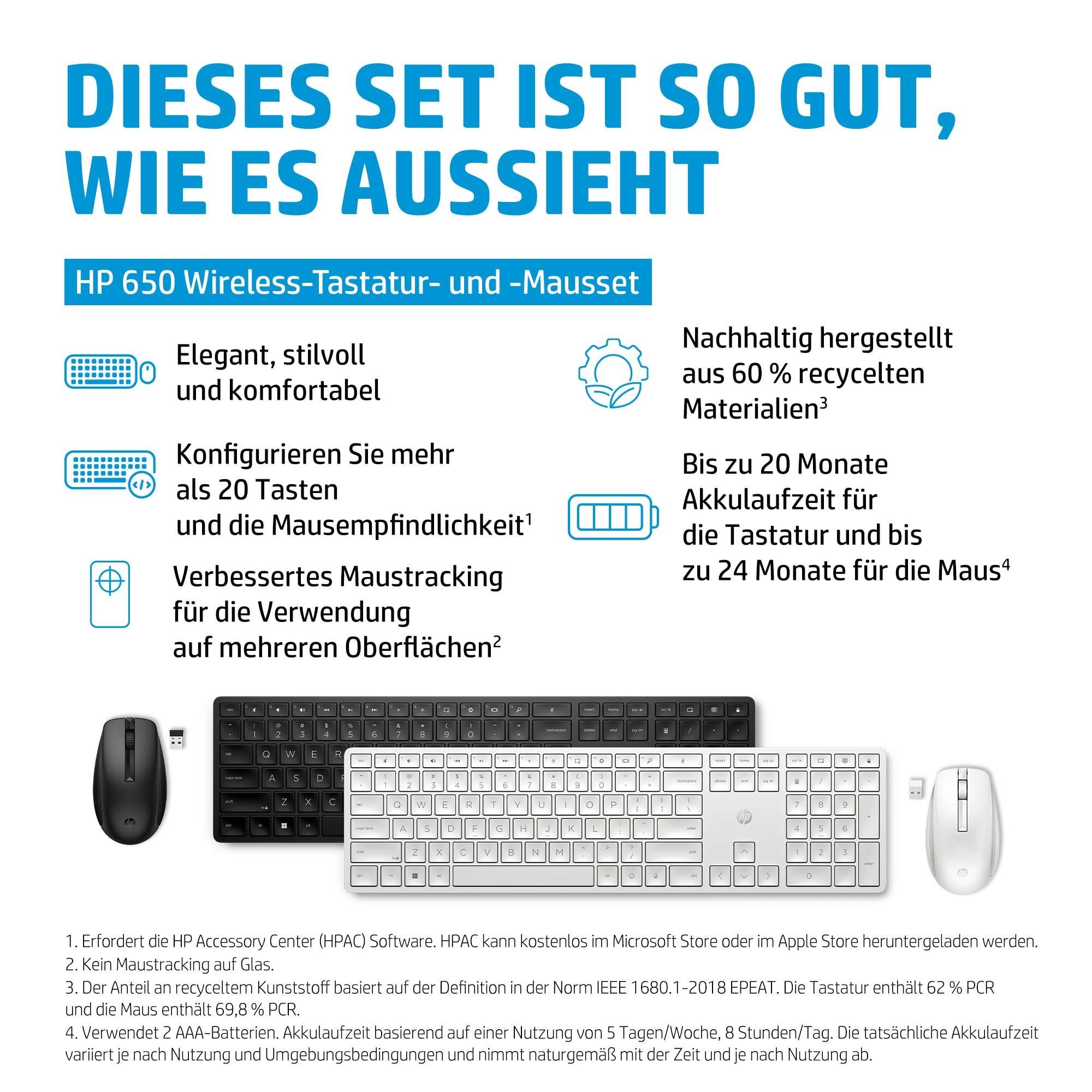 HP 650 Tastatur og mus-sæt TrådløsSchwarz - für Laptop 15-dw1025nk; Pavilion