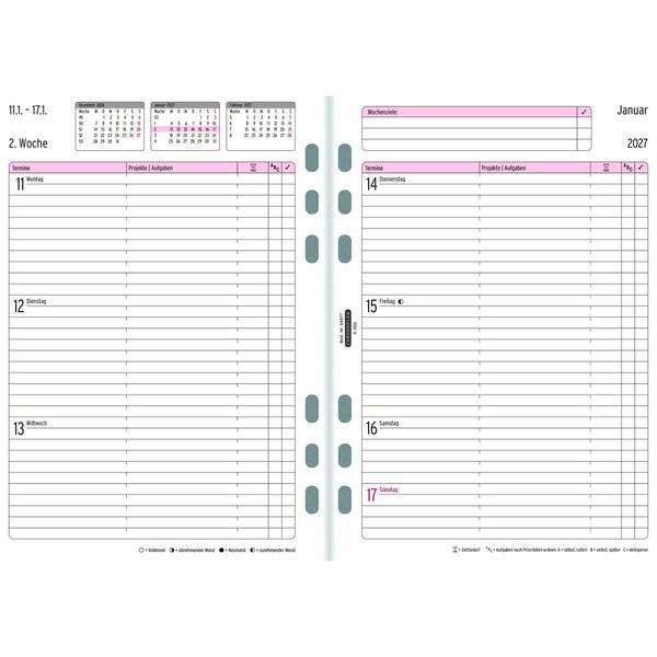 Wochenplan A5 1 Woche/2 Seiten Kalendarium 2017 weiß