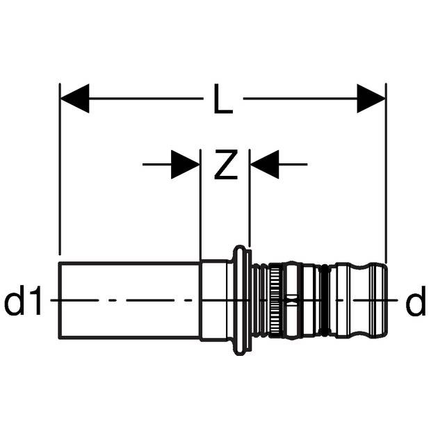 Geberit Mepla Übergang auf Mapress, mit Einschubende, Edelstahl 1.4401, D 20mm, D1 18mm
