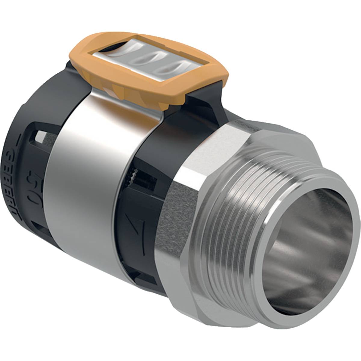 GEBERIT FlowFit Übergang mit Aussengewin Edelstahl d63-R2