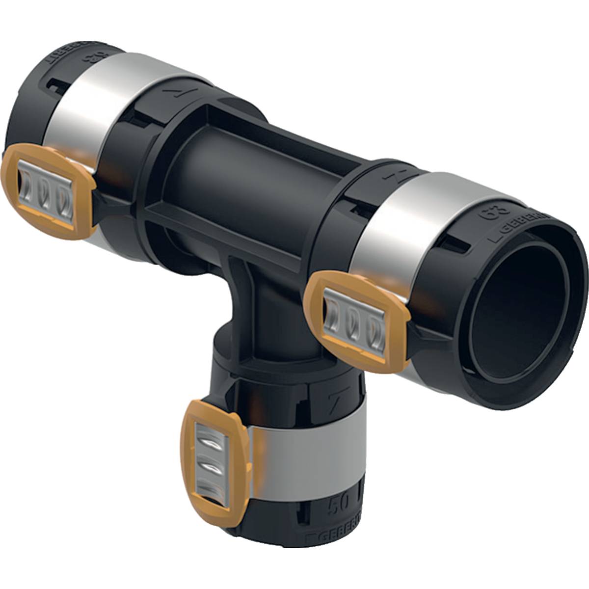 Geberit FlowFit T-Stück reduziert, D 75mm, D1 63mm, D2 PPSU, 620147001