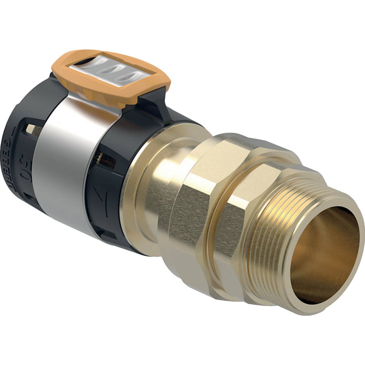 Geberit FlowFit Übergangsverschraubung mit Außengewinde bleifreie Siliziumbronze, D 50mm, R 1 1/2", G 3/4"