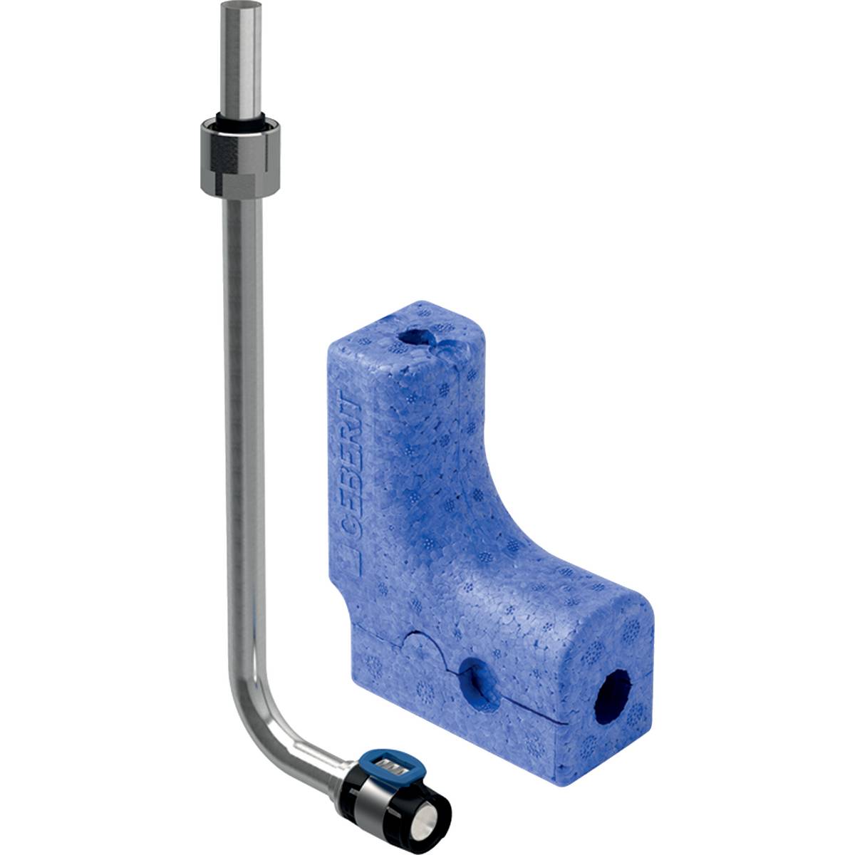 Geberit FlowFit Metallrohr-Anschlussbogen 90 Grad mit Anschlussverschraubung für Eurokonus D 16mm, D1 15mm, L1 30cm,