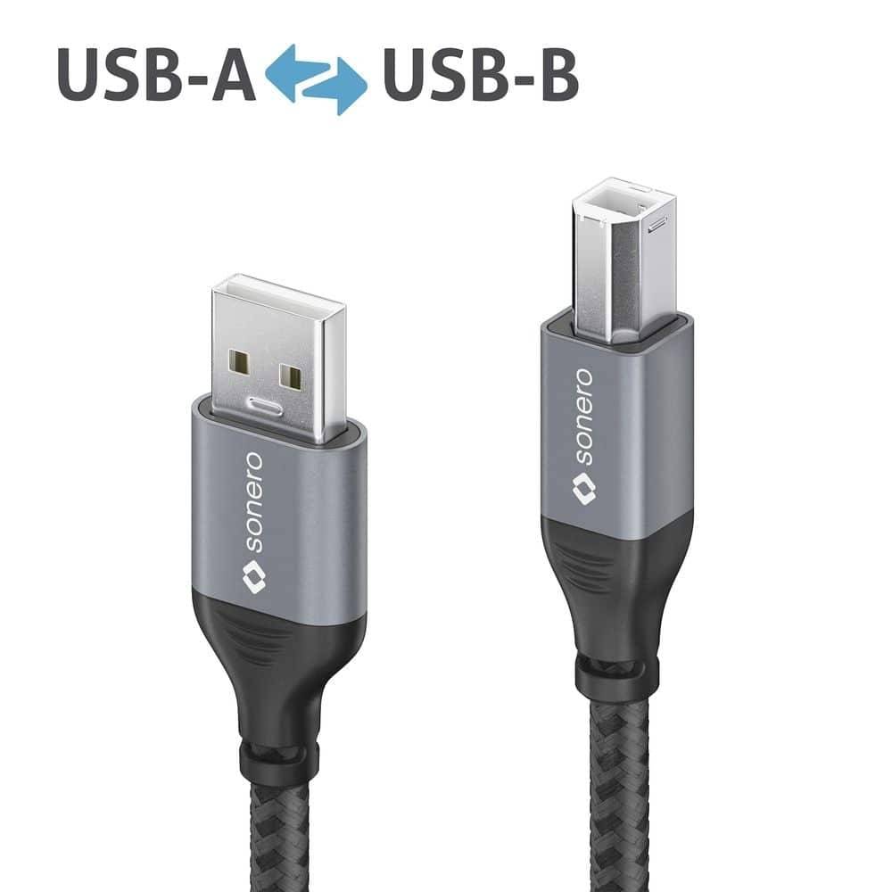 sonero USB 2.0 Kabel - A/B -Aluminium-space grey/schwarz - 2,00mDas 2,00m USB