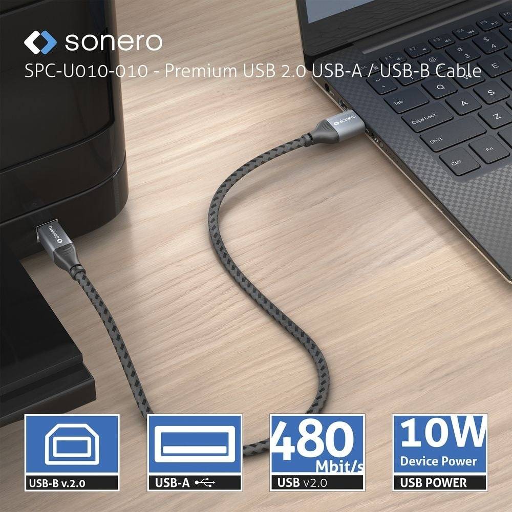 sonero USB 2.0 Kabel - A/B - Aluminium - space grey/schwarz - 3,00m