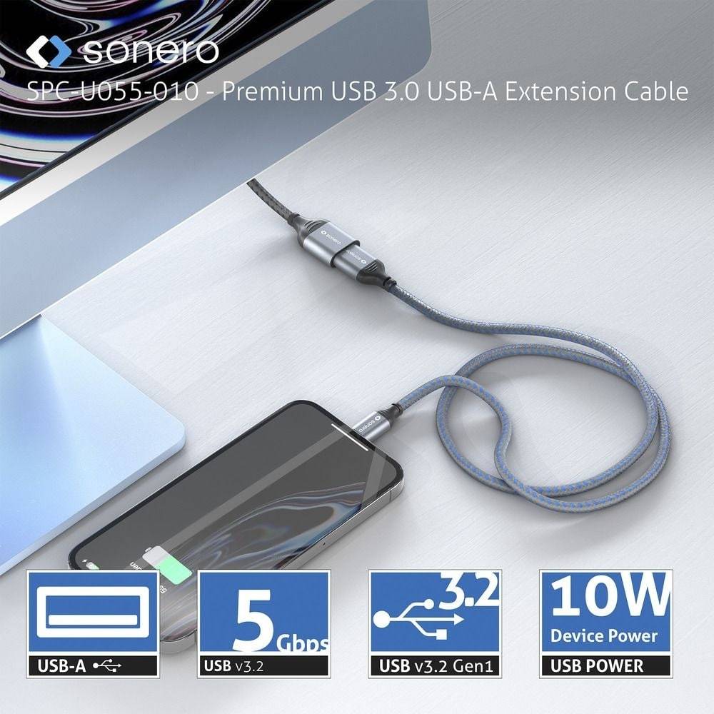 USB 3.0 Kabel - A/A Verlängerung - Aluminium - space grey/schwarz - 3,00m