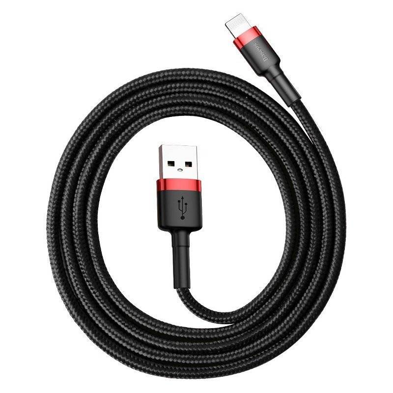 Baseus Cafule Kabel strapazierfähiges Nylonkabel USB / Lightning QC3.0 2.4A 1M schwarz-rot (CALKLF-B19)