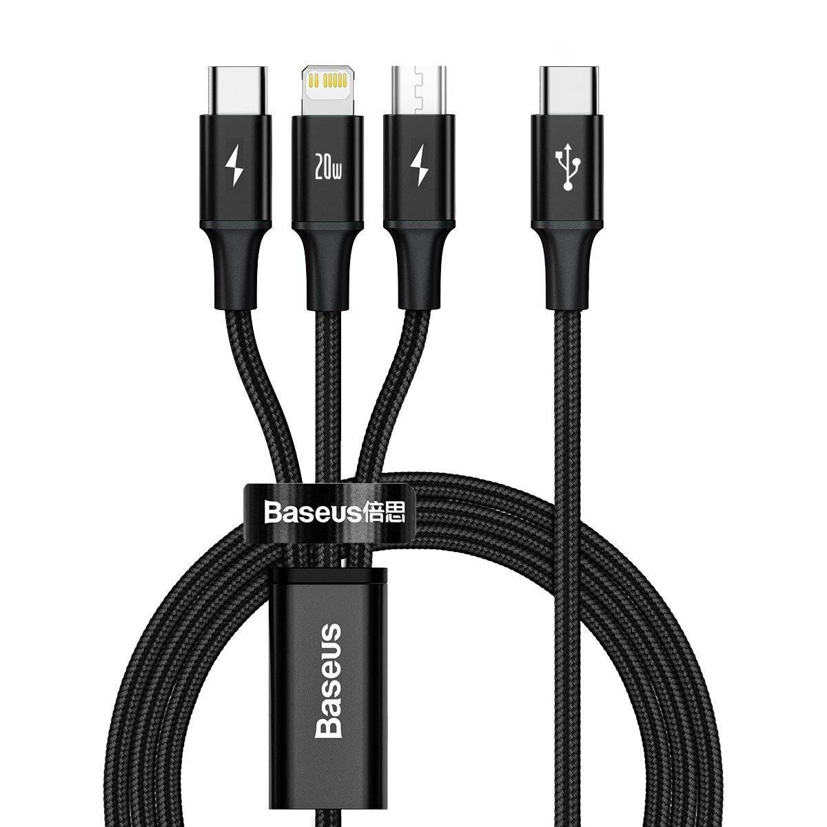 Baseus Rapid Series 3-in-1 Kabel USB-C für M+L+T 20W 1.5m Schwarz