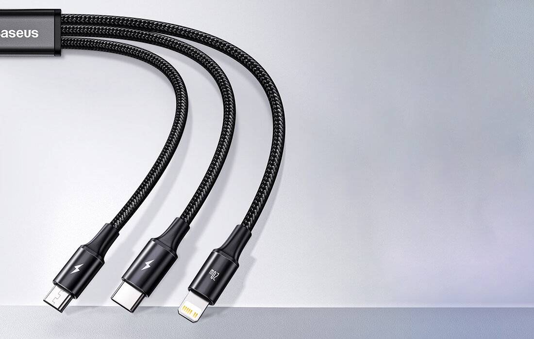 Baseus Rapid Series 3-in-1 Kabel USB-C für M+L+T 20W 1.5m Schwarz