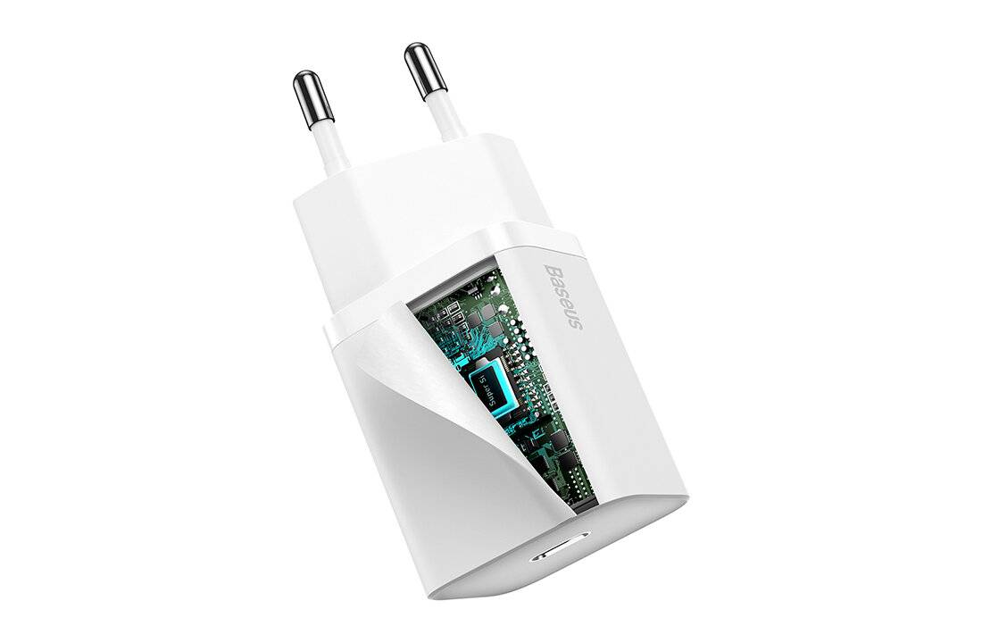 Baseus Super Si Schnellladegerät 1C 20W mit USB-C Kabel für Lightning 1m (weiß)