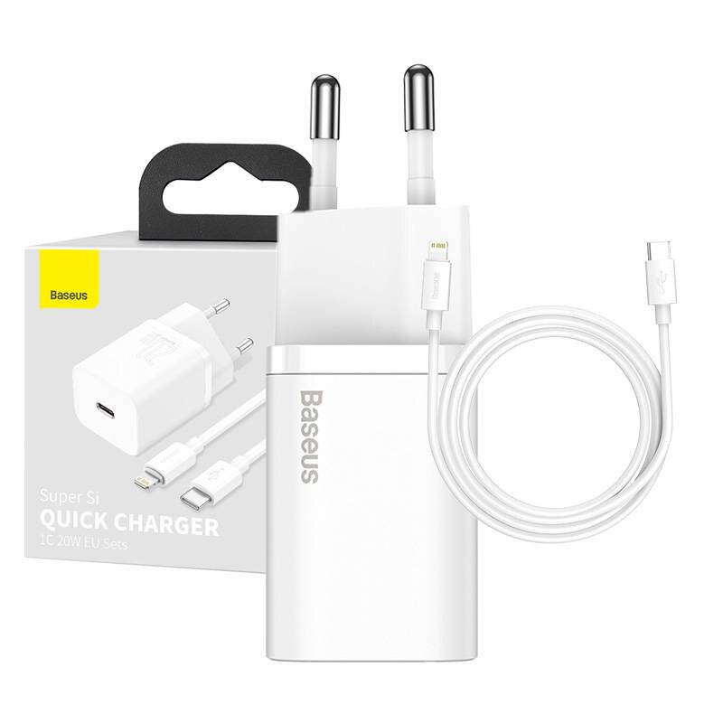 Baseus Super Si Schnellladegerät 1C 20W mit USB-C Kabel für Lightning 1m (weiß)