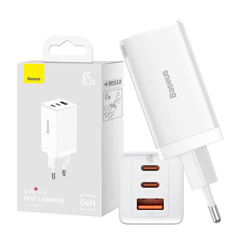 Wandladegerät Baseus GaN5 Pro 2xUSB-C + USB, 65W (weiß)