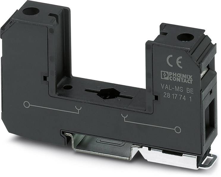 Schwarz-graues elektrisches Modul mit der Aufschrift 'PHOENIX CONTACT' und 'VAL-MS BE', rechteckige Form mit Anschlussklemmen.