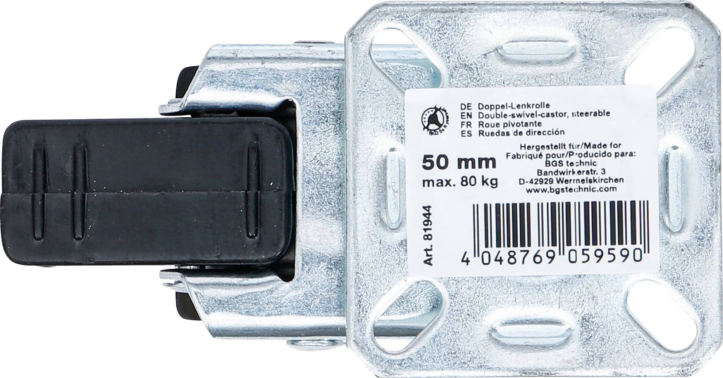 BGS TECHNIC Doppellenkrolle Kugelgelagert 81944, Ø 50 mm, gebremst