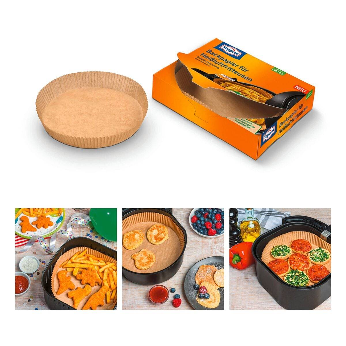 Toppits Backpapier für Heißluftfritteusen/Airfryer