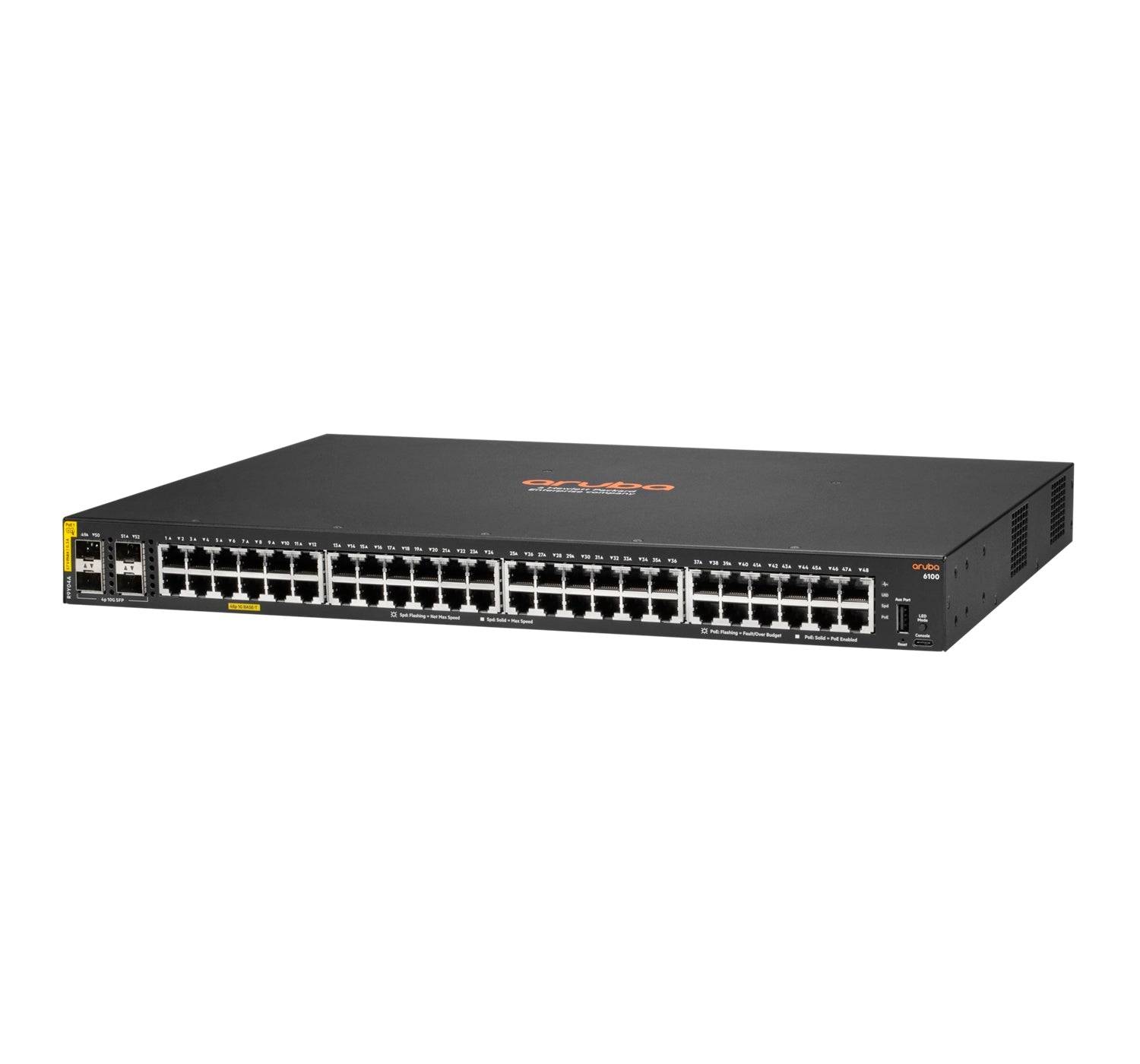 HPE Aruba Networking CX 6100 48G Class4 PoE 4SFP 740W Switch - Switch - L3 - managed - 48 x 10/100/1000 (PoE)