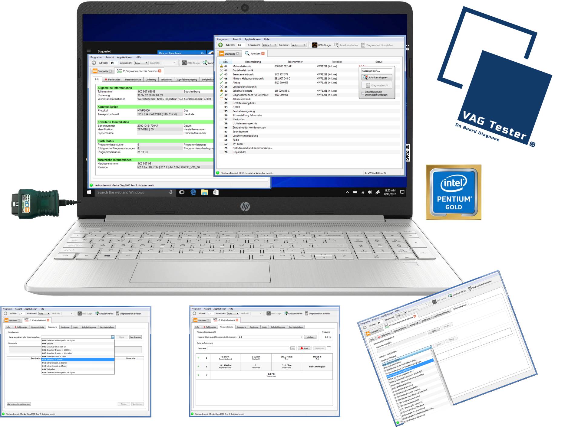 Kfz-Diagnosegerät VAG Tester Notebook - alle Modelle der Marken Audi, Skoda, Seat und VW