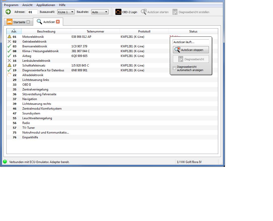 VAG Tester Diagnose Software - Interface für Audi, VW, Seat und Skoda