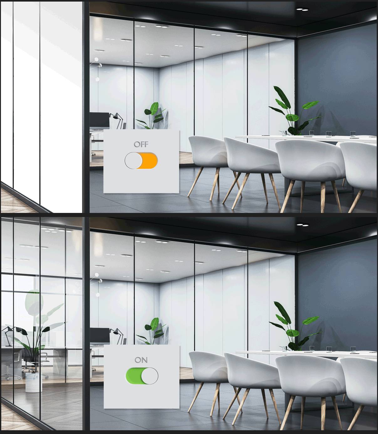 SMARTswitchFOLIE Schaltbar für Glas, Sichtschutz auf Knopfdruck Maß ca. 1000 x 1000 mm